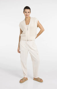 YAYA - Sleeveless Mesh Knit Cardigan in Creme Beige