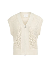 YAYA - Sleeveless Mesh Knit Cardigan in Creme Beige