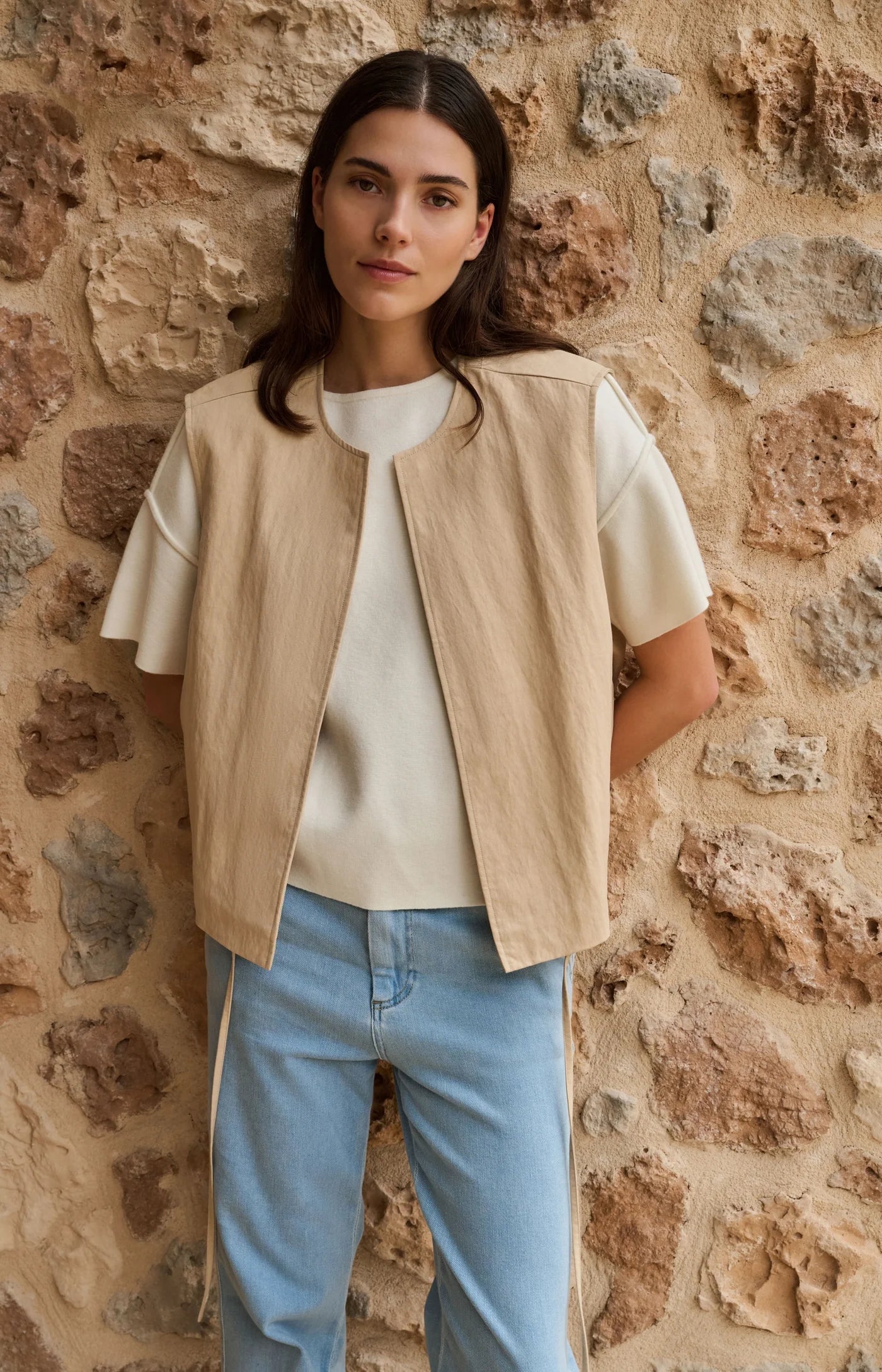 YAYA - Sleeveless Summer Jacket in Desert Beige