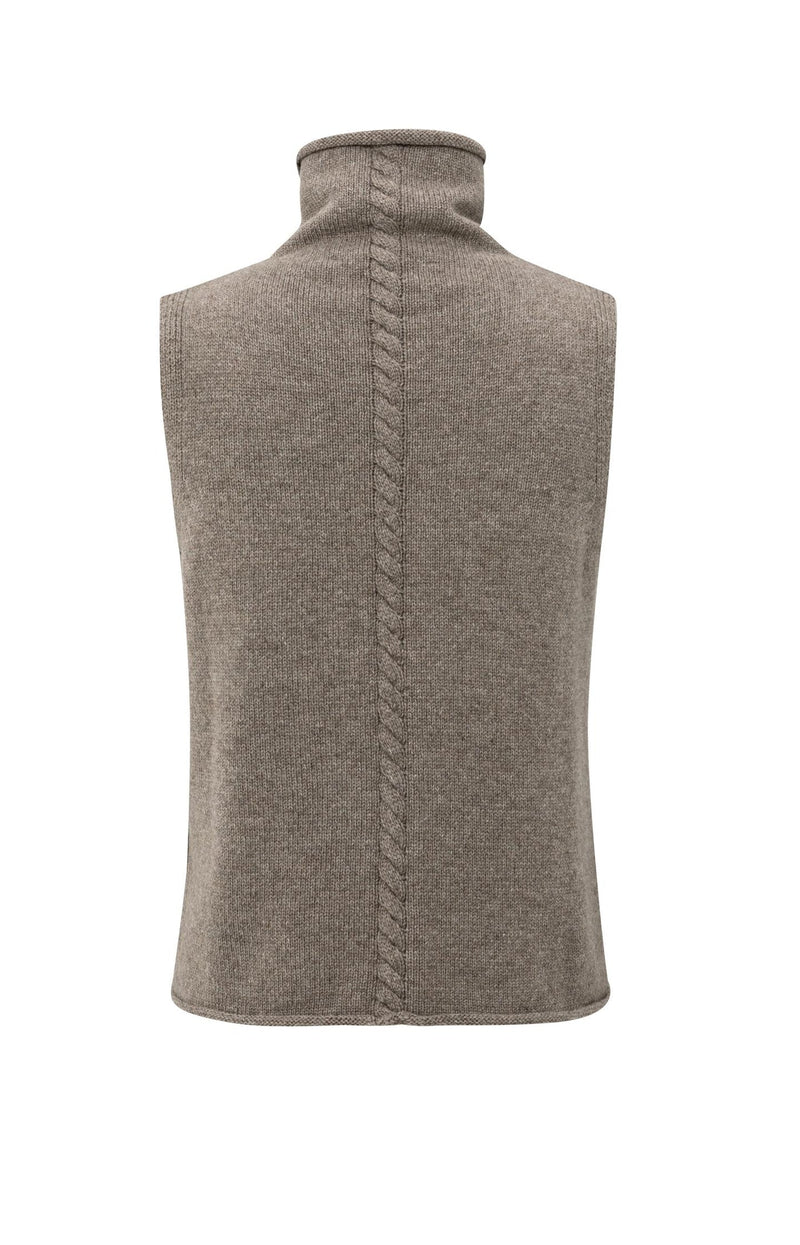 YAYA - Sleeveless Sweater with High Neck and Cable Detail