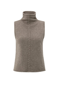 YAYA - Sleeveless Sweater with High Neck and Cable Detail