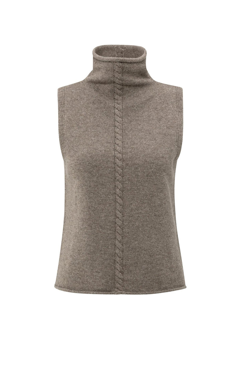 YAYA - Sleeveless Sweater with High Neck and Cable Detail