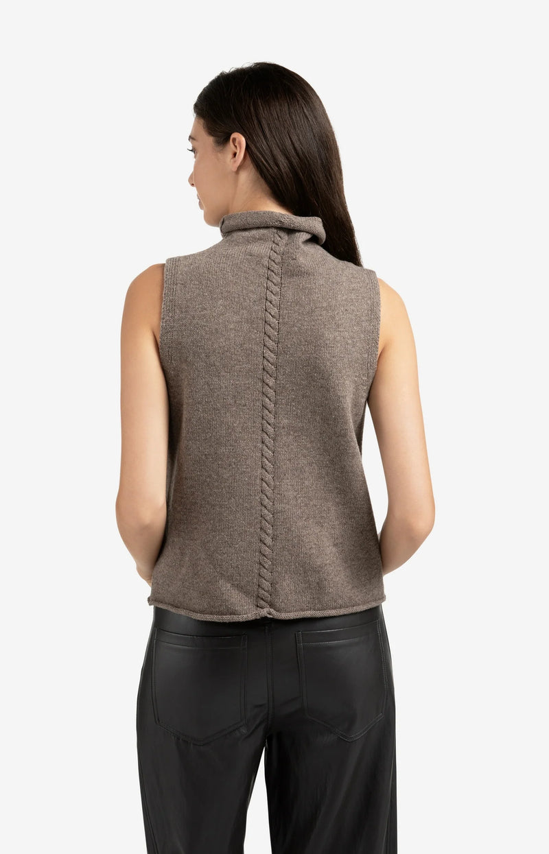 YAYA - Sleeveless Sweater with High Neck and Cable Detail