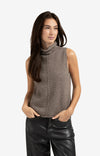 YAYA - Sleeveless Sweater with High Neck and Cable Detail