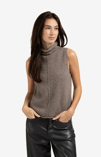 YAYA - Sleeveless Sweater with High Neck and Cable Detail