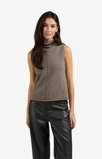 YAYA - Sleeveless Sweater with High Neck and Cable Detail