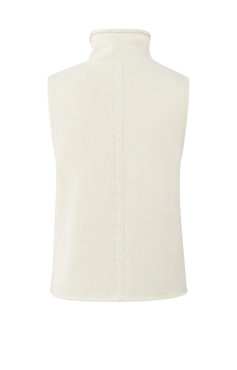 YAYA - Sleeveless Sweater with High Neck and Cable Detail
