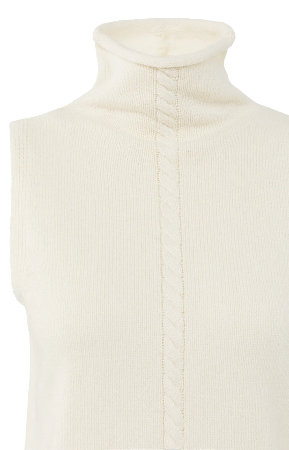 YAYA - Sleeveless Sweater with High Neck and Cable Detail
