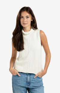 YAYA - Sleeveless Sweater with High Neck and Cable Detail