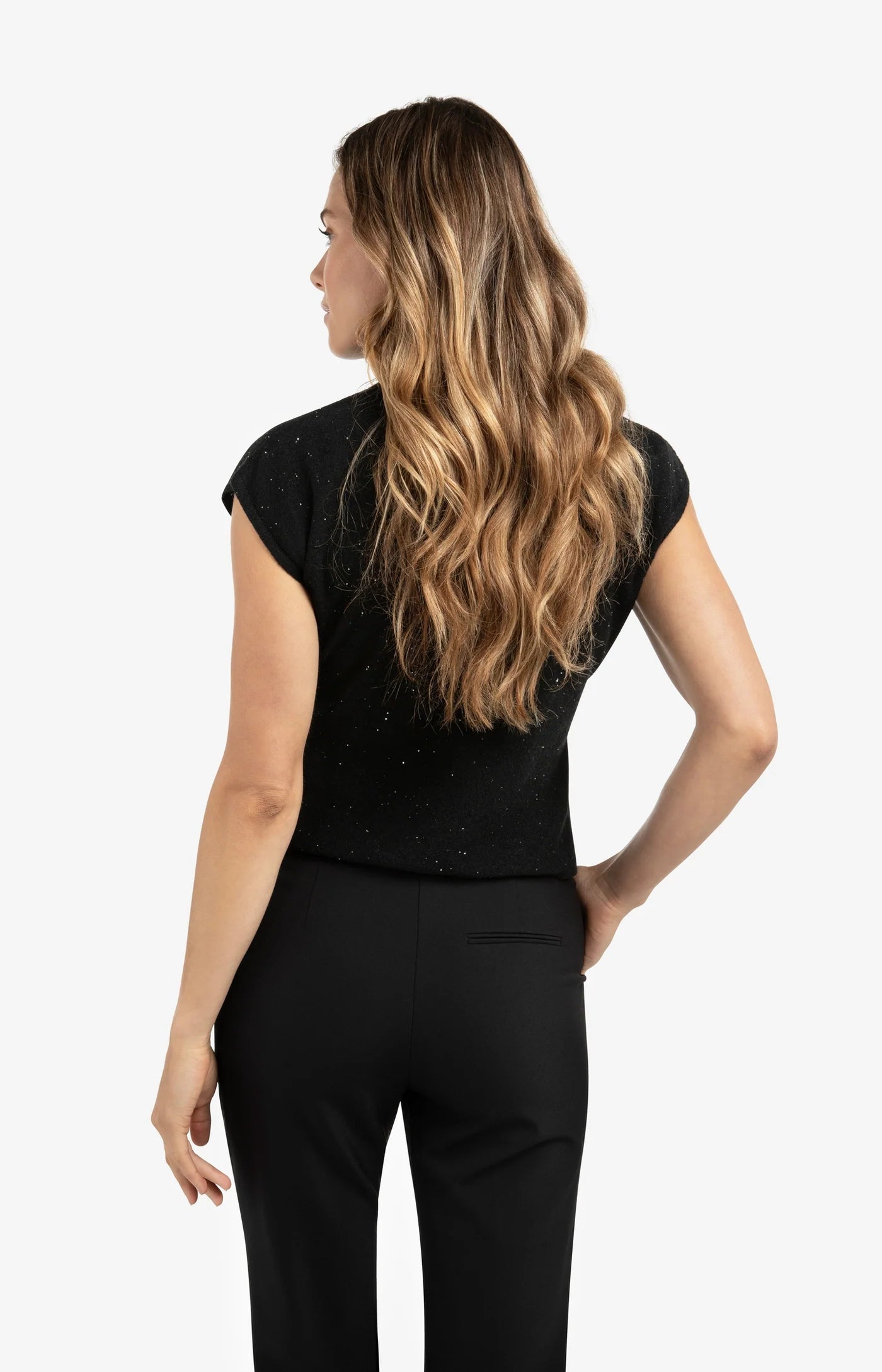 YAYA - Sleeveless Sweater with Knot Detail and Subtle Sequins in Black