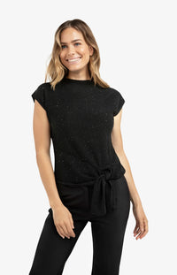 YAYA - Sleeveless Sweater with Knot Detail and Subtle Sequins in Black