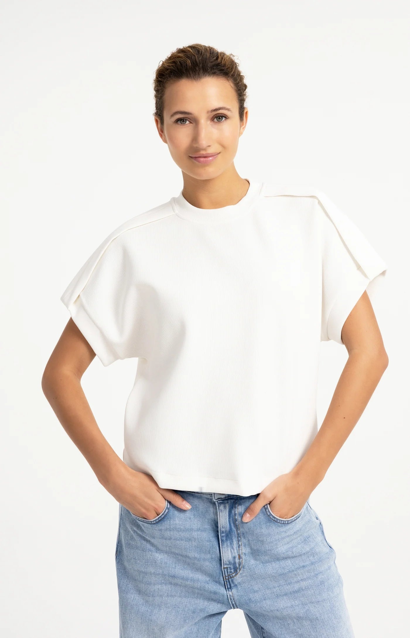 YAYA - Sleeveless sweatshirt with pleated shoulder - Off White