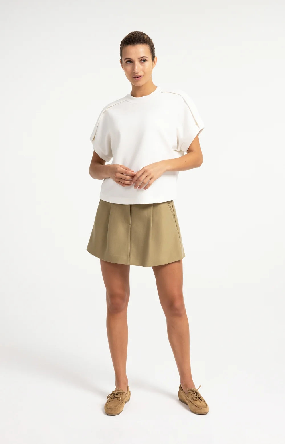 YAYA - Sleeveless sweatshirt with pleated shoulder - Off White