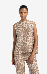 YAYA - Sleeveless Top with back buttons in Milk Brown Desin