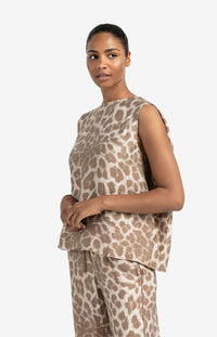 YAYA - Sleeveless Top with back buttons in Milk Brown Desin