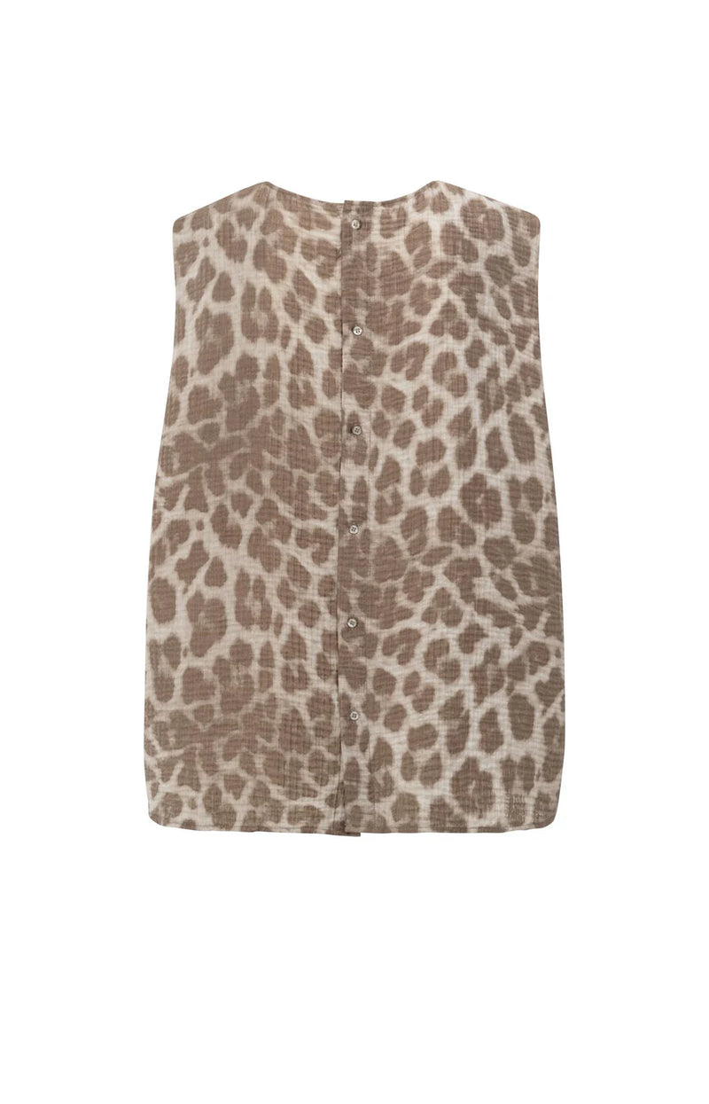 YAYA - Sleeveless Top with back buttons in Milk Brown Desin