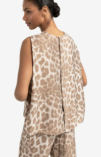 YAYA - Sleeveless Top with back buttons in Milk Brown Desin