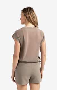 YAYA - Sleeveless Top with Lines in Greyish Brown