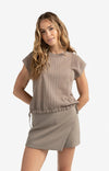 YAYA - Sleeveless Top with Lines in Greyish Brown