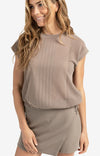 YAYA - Sleeveless Top with Lines in Greyish Brown