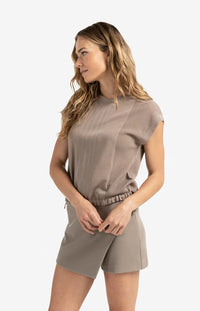 YAYA - Sleeveless Top with Lines in Greyish Brown