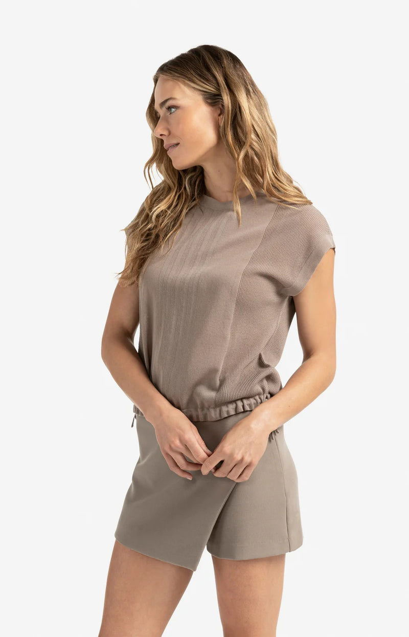 YAYA - Sleeveless Top with Lines in Greyish Brown