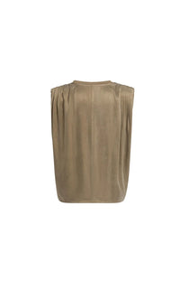 YAYA - Sleeveless top with shoulder pleats - Teak Brown