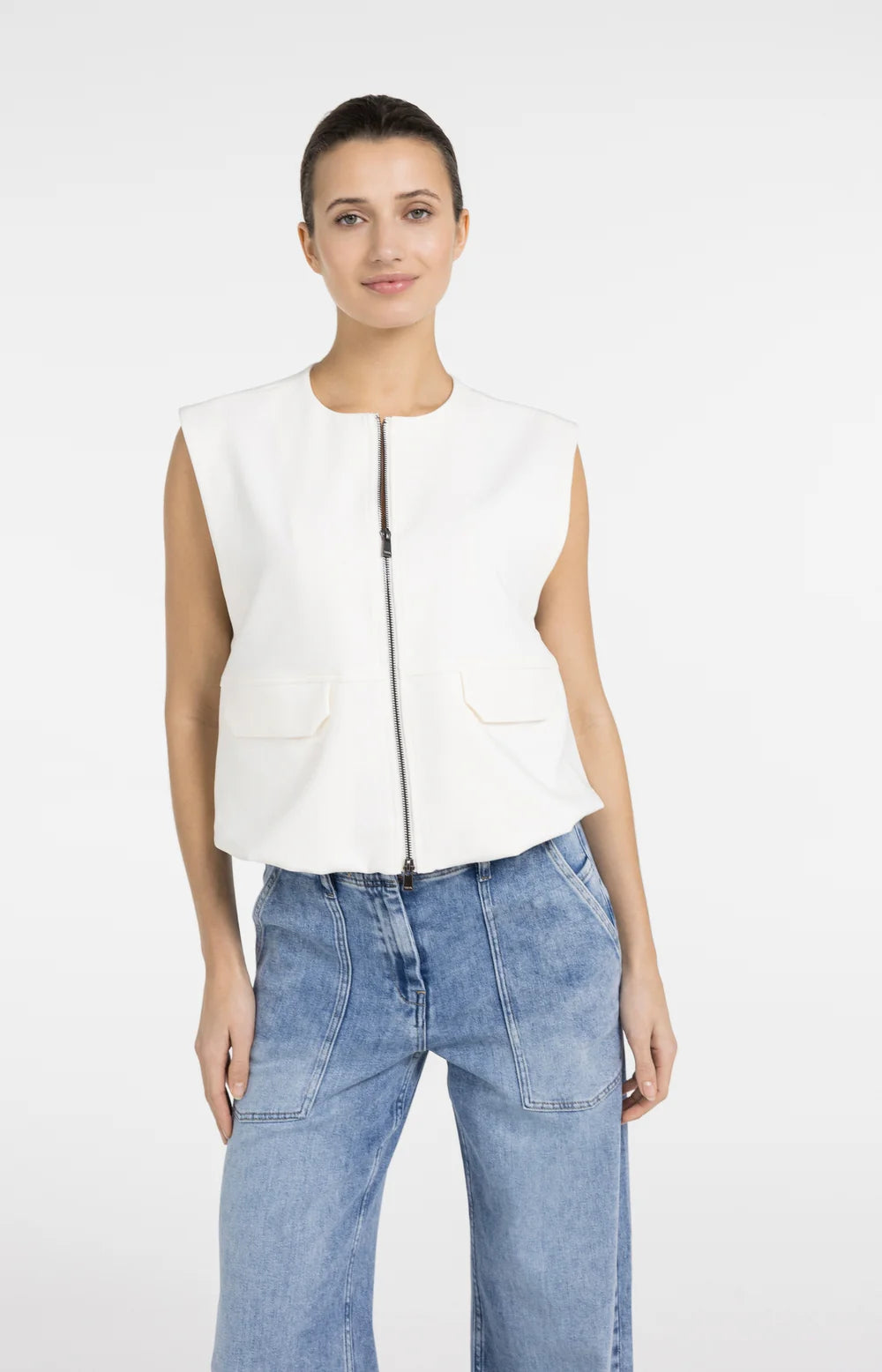 YAYA - Balloon Shaped Sleeveless Jacket in Ivory White