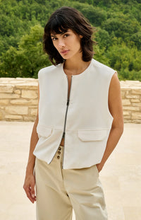 YAYA - Balloon Shaped Sleeveless Jacket in Ivory White