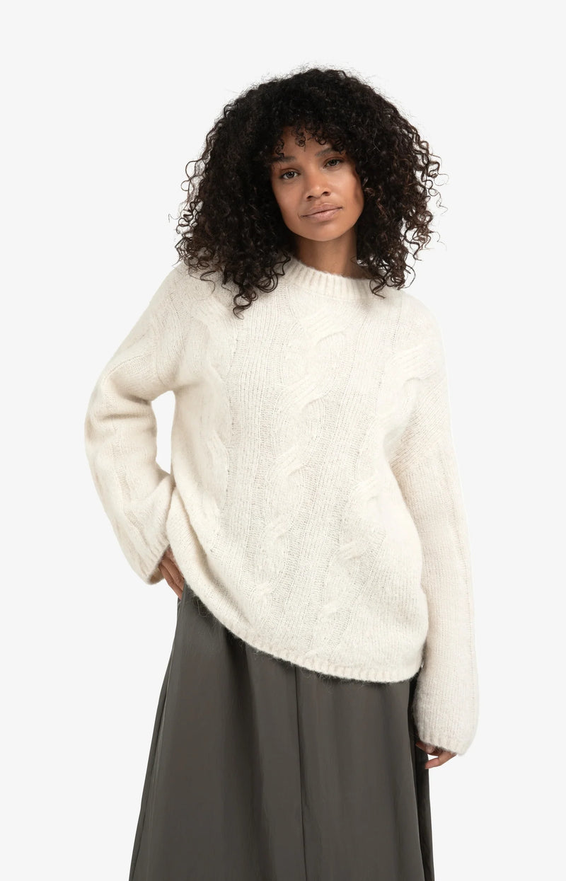 YAYA - Soft cable knit sweater in Wool White
