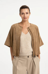 YAYA - Spencer with Deep V-Neck in Light Beige Melange