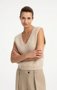 YAYA - Spencer with Deep V-Neck in Light Beige Melange