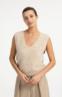 YAYA - Spencer with Deep V-Neck in Light Beige Melange