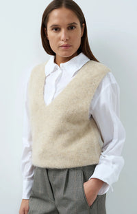 YAYA - Spencer with Deep V-Neck in Light Beige Melange