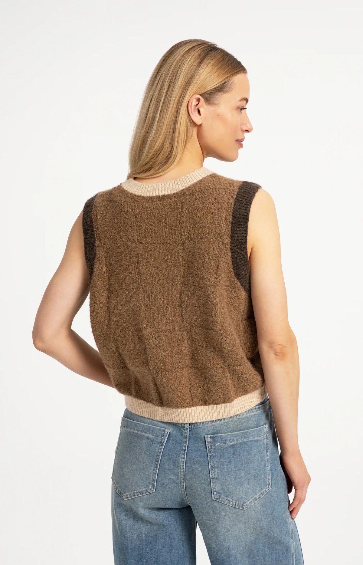 YAYA - Checked Textured Spencer in Otter Brown