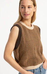 YAYA - Checked Textured Spencer in Otter Brown