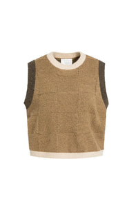 YAYA - Checked Textured Spencer in Otter Brown