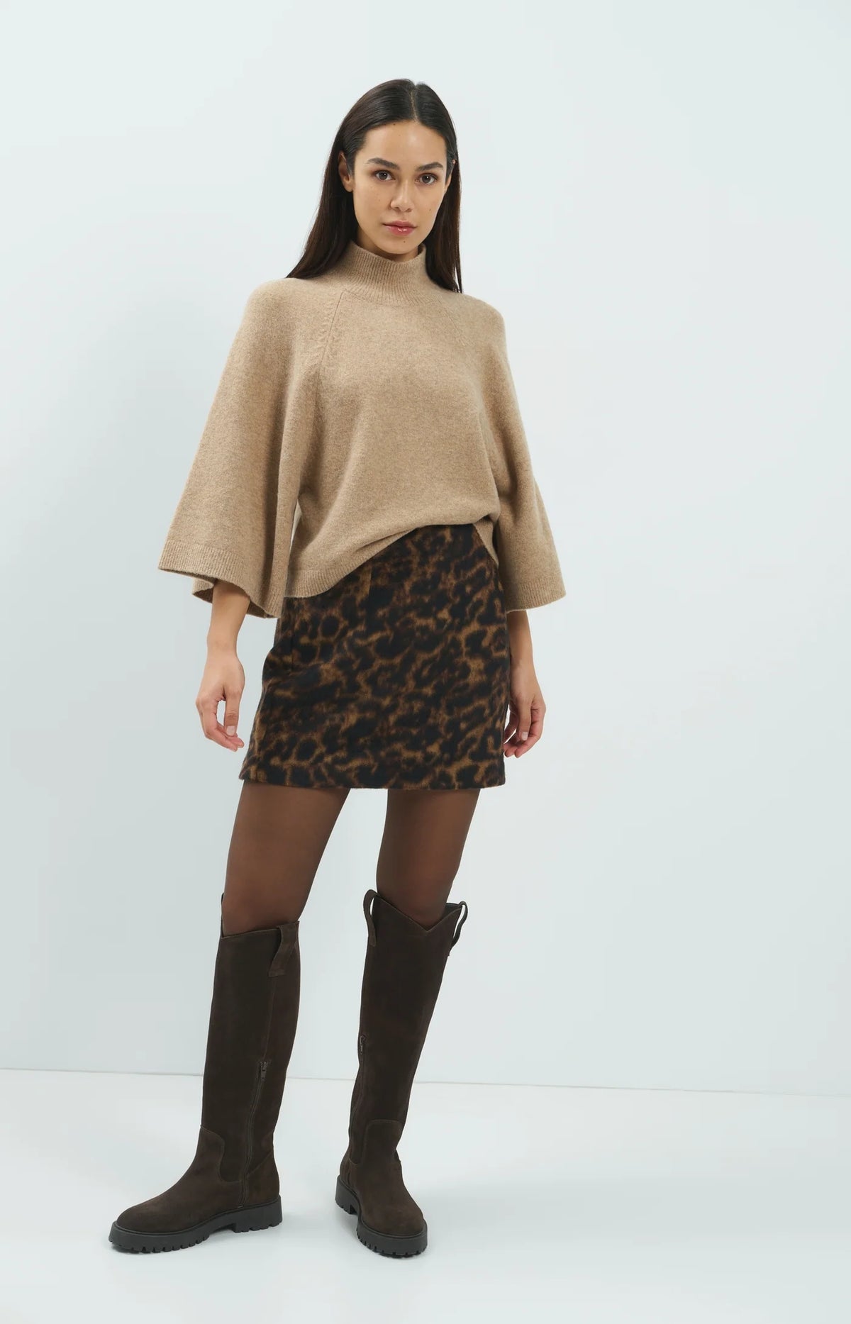 YAYA - Soft Woven Leopard Mini Skirt - Cocoa Brown