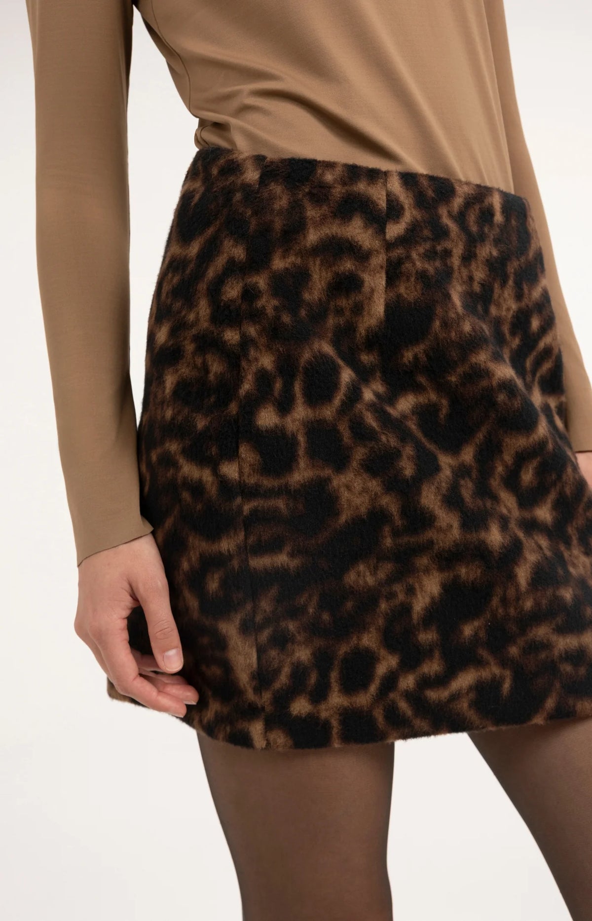 YAYA - Soft Woven Leopard Mini Skirt - Cocoa Brown