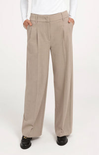 YAYA - Soft Woven Wide Leg Trousers in Beige Melange