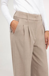 YAYA - Soft Woven Wide Leg Trousers in Beige Melange