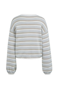 YAYA - Striped Sweater with Drawstring Hem in Vapor Blue Grey Dessin