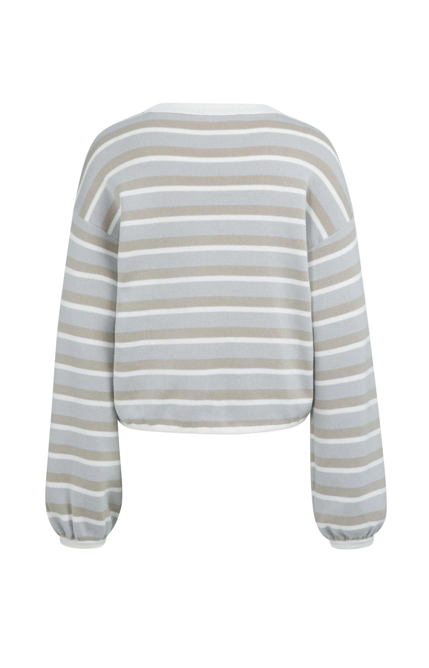 YAYA - Striped Sweater with Drawstring Hem in Vapor Blue Grey Dessin