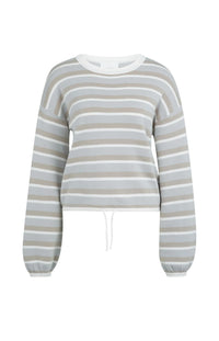 YAYA - Striped Sweater with Drawstring Hem in Vapor Blue Grey Dessin