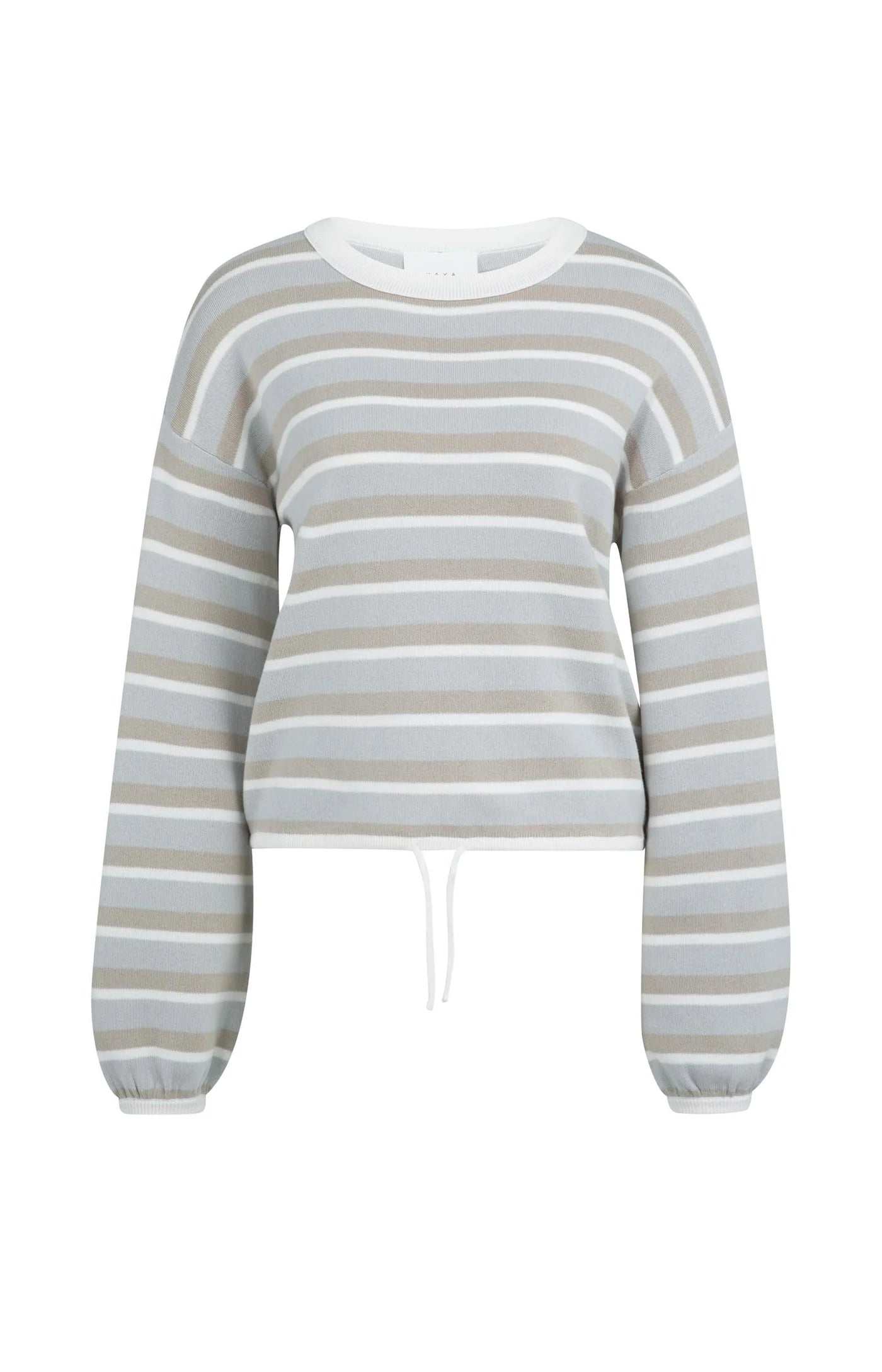 YAYA - Striped Sweater with Drawstring Hem in Vapor Blue Grey Dessin