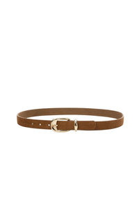 YAYA - Suede Belt with Gold Buckle in Bison Brown