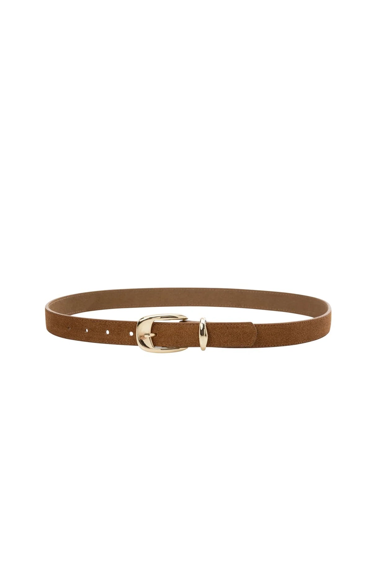 YAYA - Suede Belt with Gold Buckle in Bison Brown
