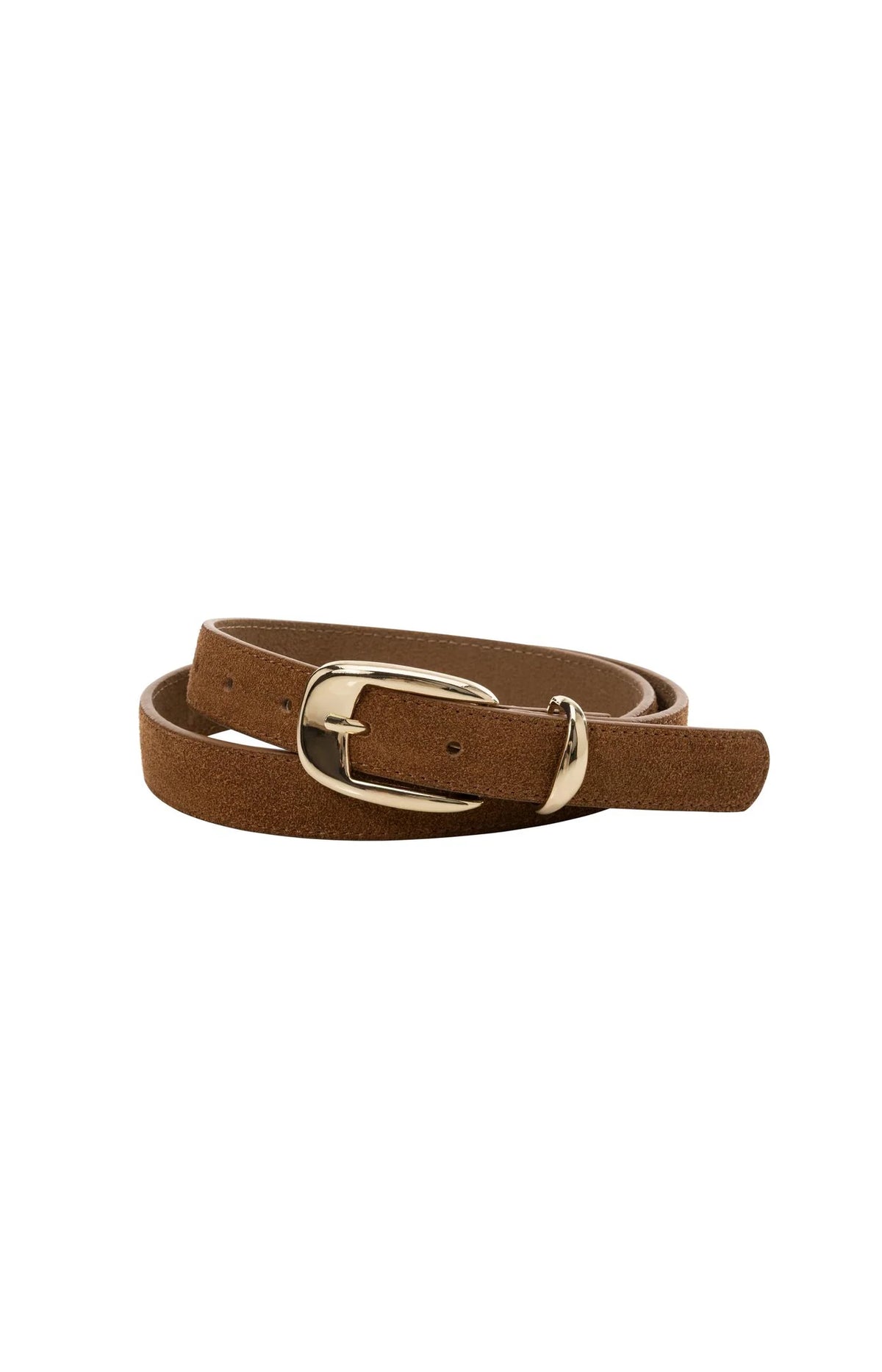 YAYA - Suede Belt with Gold Buckle in Bison Brown