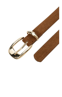 YAYA - Suede Belt with Gold Buckle in Bison Brown