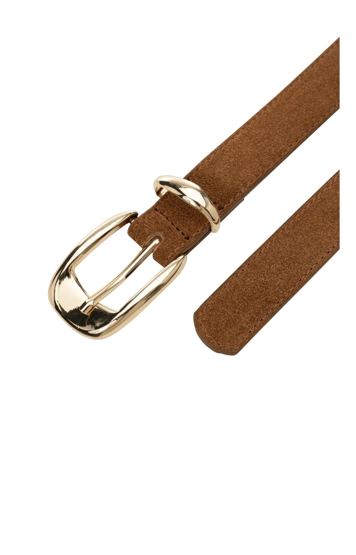 YAYA - Suede Belt with Gold Buckle in Bison Brown